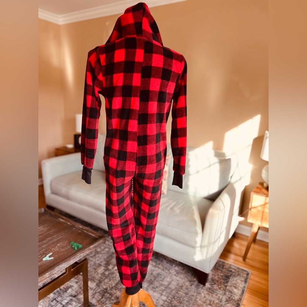 Totally Pink Buffalo Plaid Fleece Hooded Onesie Buffalo Women’s Size Large - Picture 10 of 15